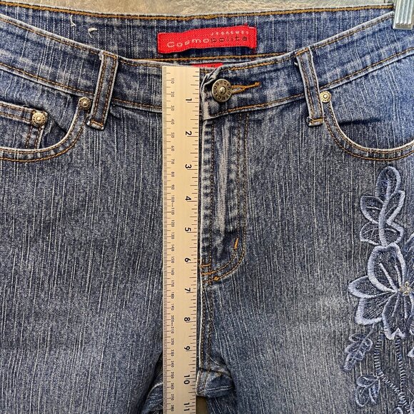 Women 90s Y2K Boho Vintage Wash Embroidered Floral Mid Rise Pedal Pusher Jeans 6 - Picture 10 of 12